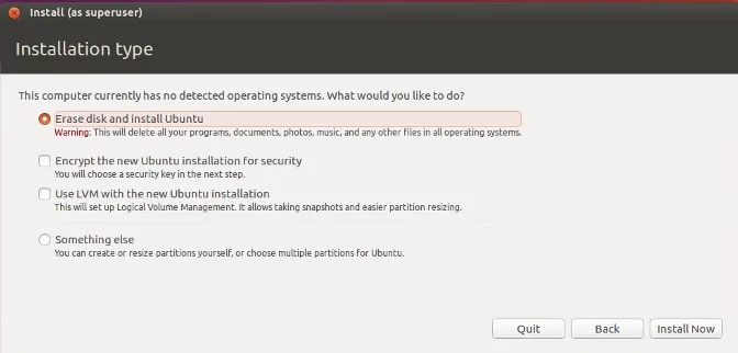 Erase disk and install Ubuntu