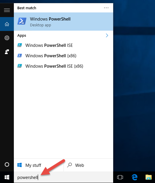 powershell in start menu