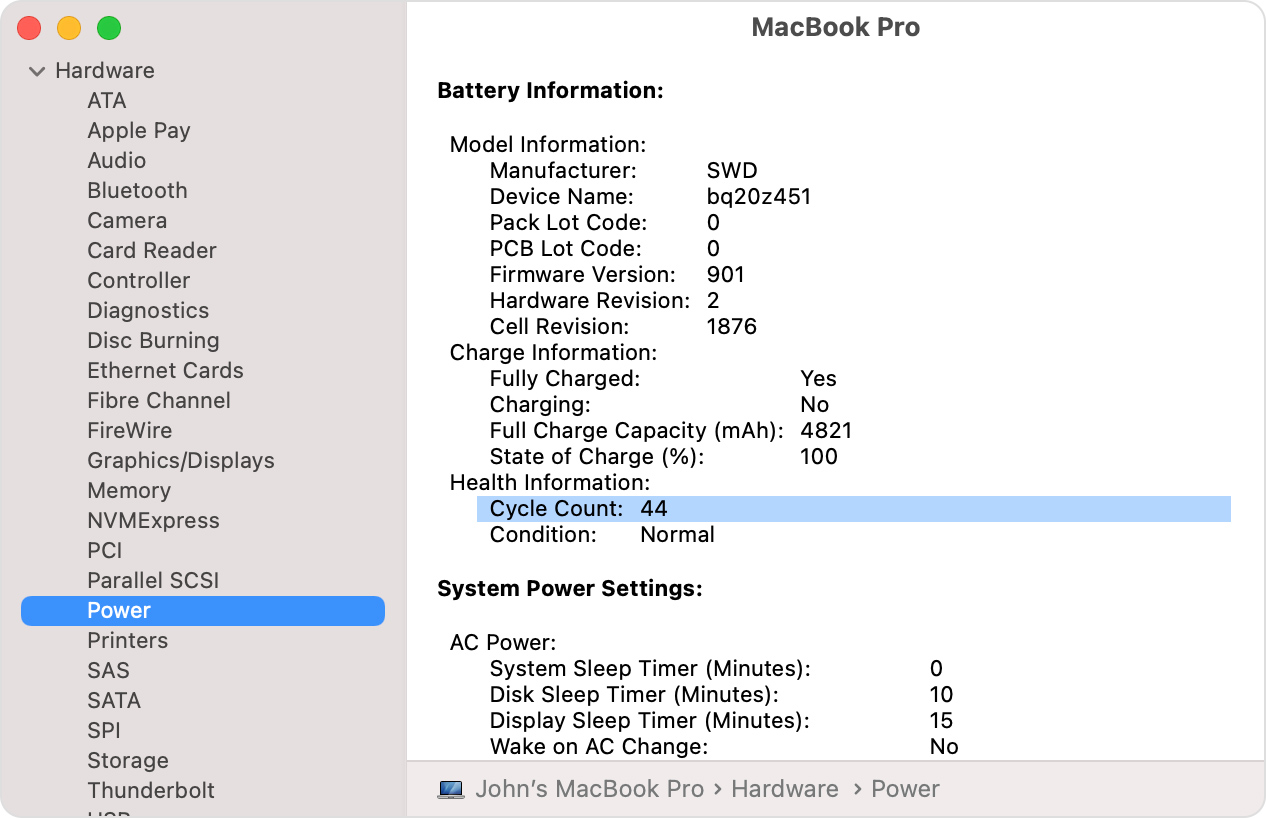 System information/ cycle count