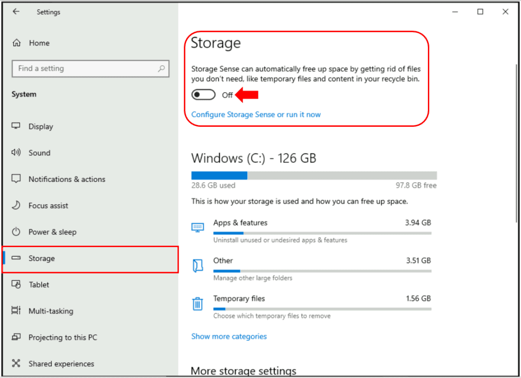 استفاده از ویژگی Storage Sense