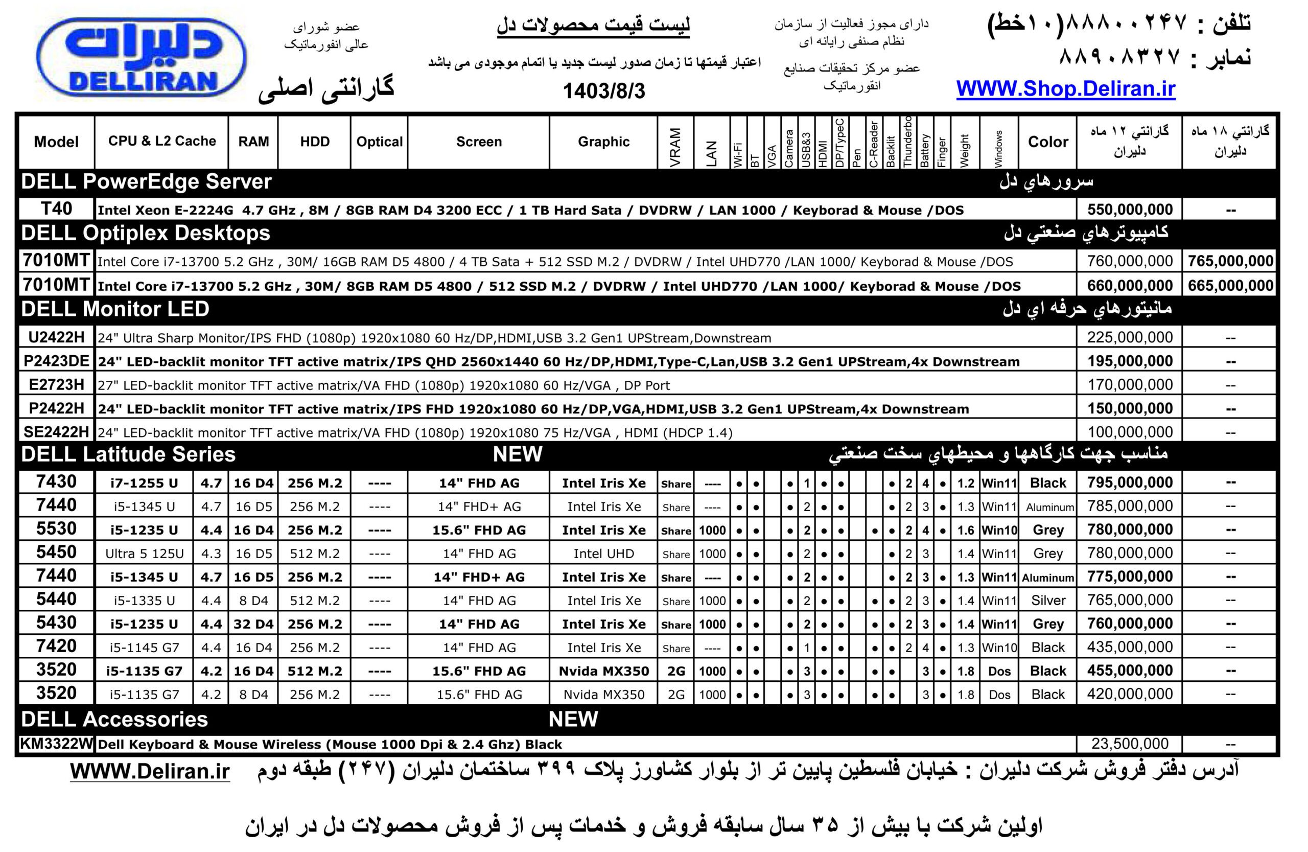 لیست لپ تاپ های دل،موجودی نوت بوک دل